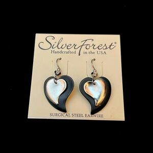 NWT Silver/ Black Hearts Layered Metal Drop Earrings